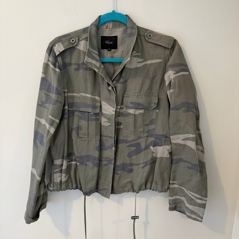 Rails Camo Utility Jacket XS Green Grey Tencel Linen Blend Camouflage